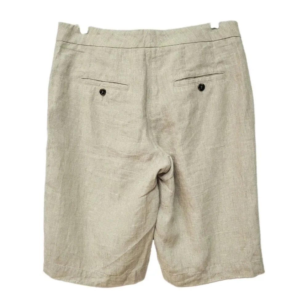 PeseRico Sign Women’s Linen Bermuda Shorts Size 42 Natural Linen Made in Italy
